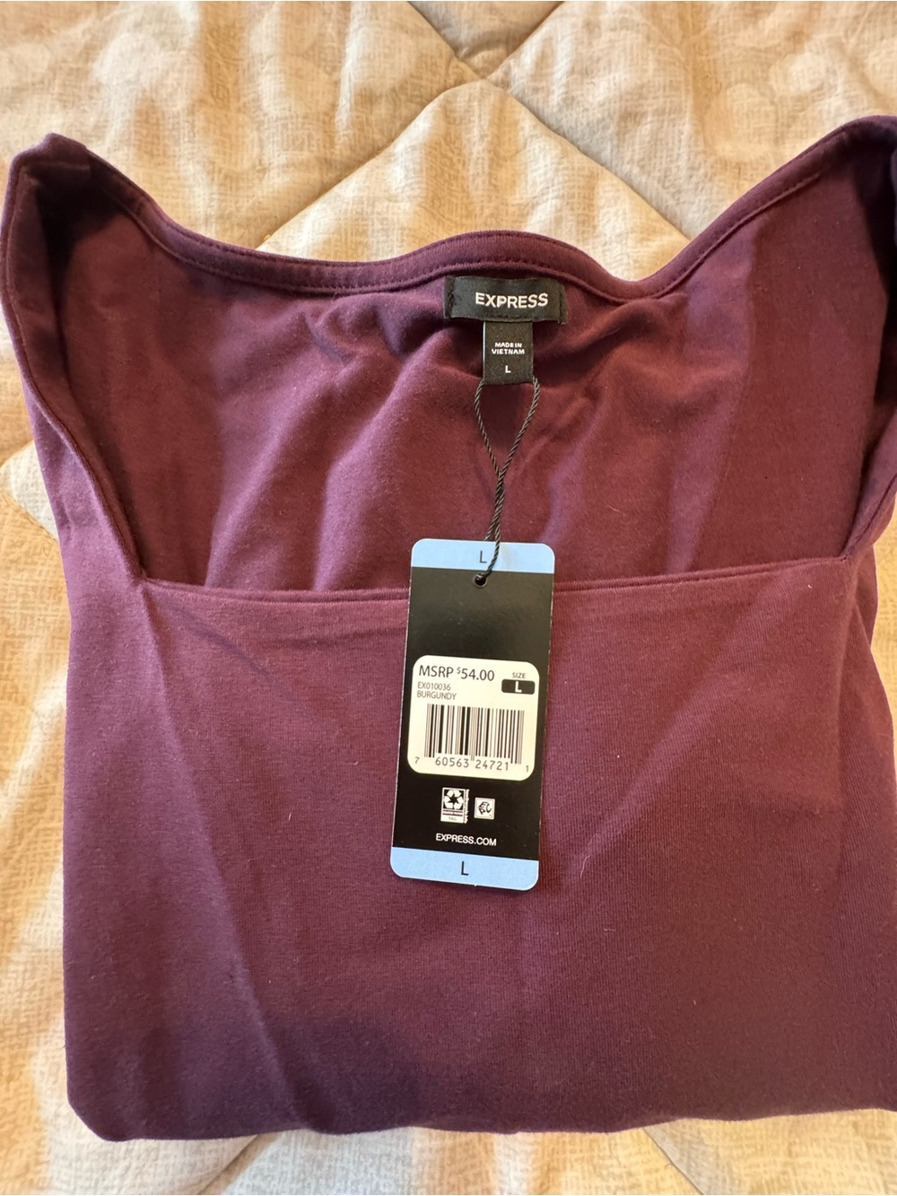 Express Women’s Burgundy Square Neck Top - L